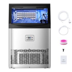Commercial Ice Maker Machine, 90lbs/24H Ice Maker Machine with 33lbs Storage Capacity, 50 Ice Cubes in 15 Minutes