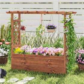 Natural Pine Wood Raised Garden Bed, 100% Solid Pine Construction & Hanging Roof Design