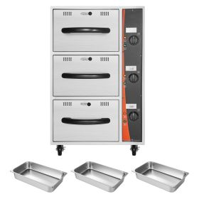 Commercial Electric Drawer Warmer, Three-Drawer Stainless Steel Food Warmer, Freestanding Compact Warming Drawer Cabinet