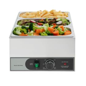 Commercial Food Warmer, 1200W Electric Stainless Steel Steam Food Warmer, Fast Heating Countertop Buffet Bain Marie with Three 1/3 Size Food Pans
