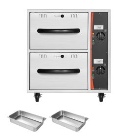 Commercial Electric Drawer Warmer, 2 Full-Size Pan Stainless Steel Food Warmer, Freestanding Standard Warming Drawer Cabinet