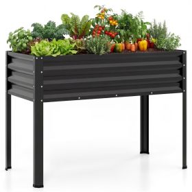 44" Elevated Raised Garden Bed with Drainage Holes, 32" Ergonomic Height Metal Planter - Black