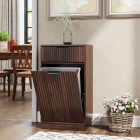10-Gallon Woodgrain Tilt-Out Trash Can Cabinet Wooden Garbage Recycling Cabinet with Wave-Textured Hideaway Drawer&Pull-Out Bin-Multipurpose Kitc
