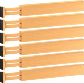 6 Pack Bamboo Drawer Dividers - 17" to 21.5" Expandable Adjustable Drawer Organizer for Kitchen Utensils, Large Kitchen Drawer Divider, Clothes