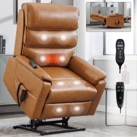 Brown Leatheraire Dual Motor Infinite Position Up to 350 LBS Power Lift Recliner Chair with Power-Remote, Heat Massage and Heavy Duty Motion Mech
