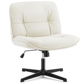 Criss Cross Legged Chair, Armless Office Desk Wide Seat No Wheels, Swivel Height Adjustable Comfy (Color: Beige)