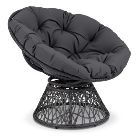 Swivel Papasan Chair Round Wicker Lounge Chair with Thick Cushion (Color: Gray)