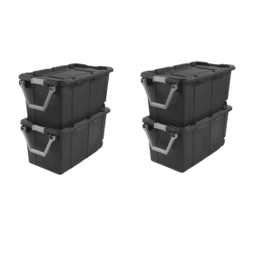 Large Wheeled Industrial Storage Bin, 40 Gallon Rugged Plastic Storage Tote with Latch Lid and Pull Handle, 2 Pack (Color: Gray, pack size: 4 Pack)