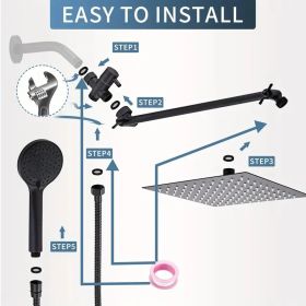 "RV Bathroom Shower Set - 12 Inch Overhead Rain & Handheld Head with Extra Long 59 Inch Hose" (Color: Black)